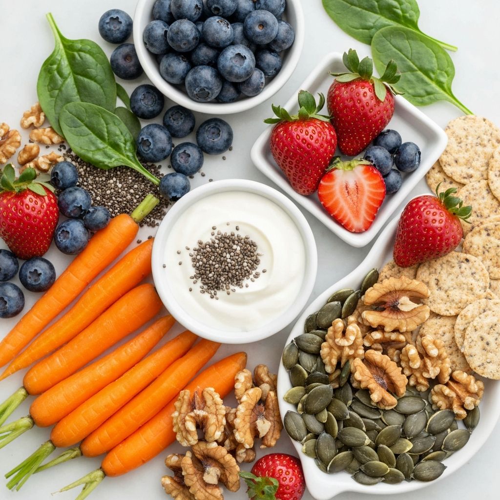 Diverse array of colorful healthy snacks and ingredients